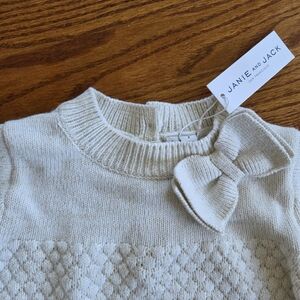 Janie and Jack Girls Cream Sweater with Bow - SIZE 7